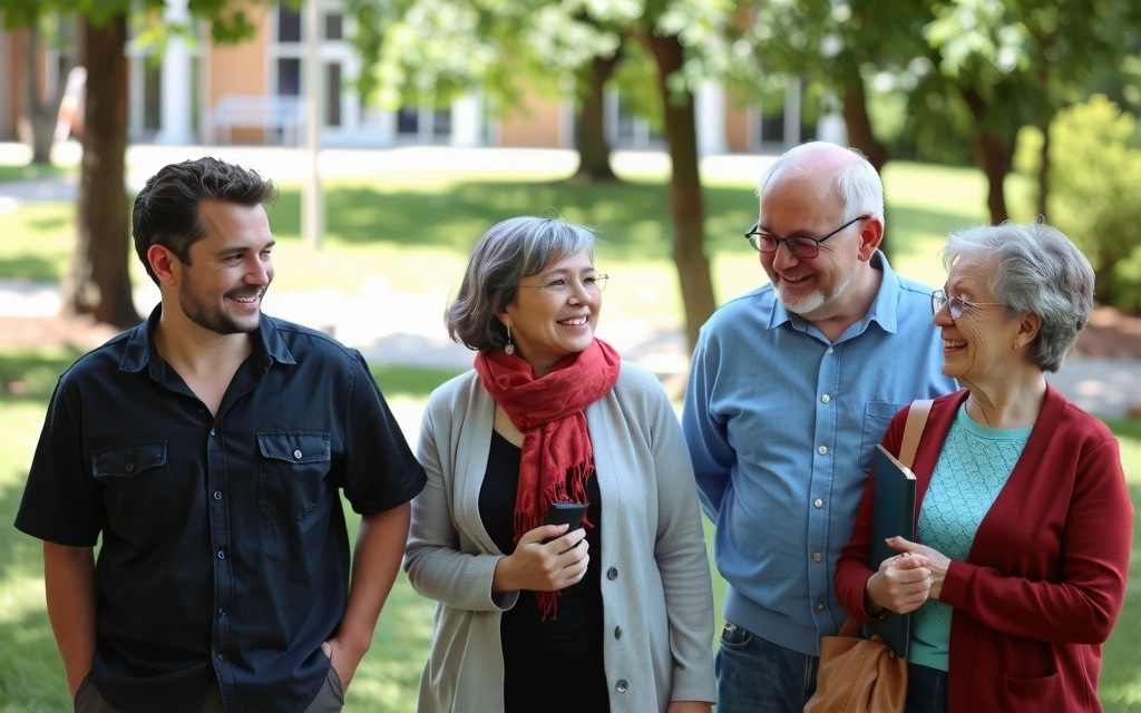 A diverse group of people smiling and interacting in a natural, healthy setting, symbolizing community and well-being, no text.