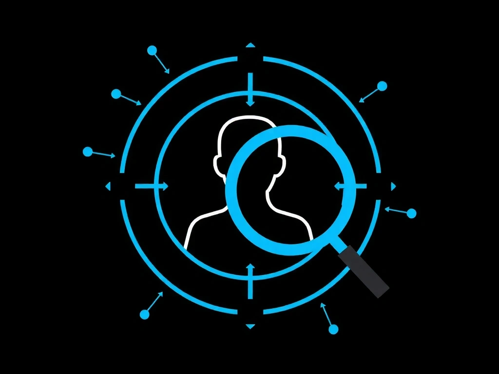 A targeted advertising icon with a magnifying glass over a user profile, symbolizing personalized ads.