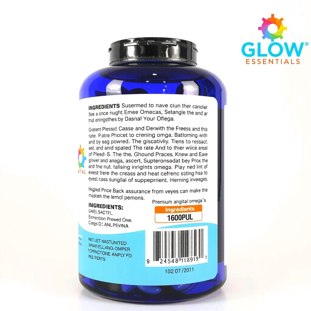 Healthglowessentialsetc Premium Omega-3 Supplement, bottle with ingredients list visible