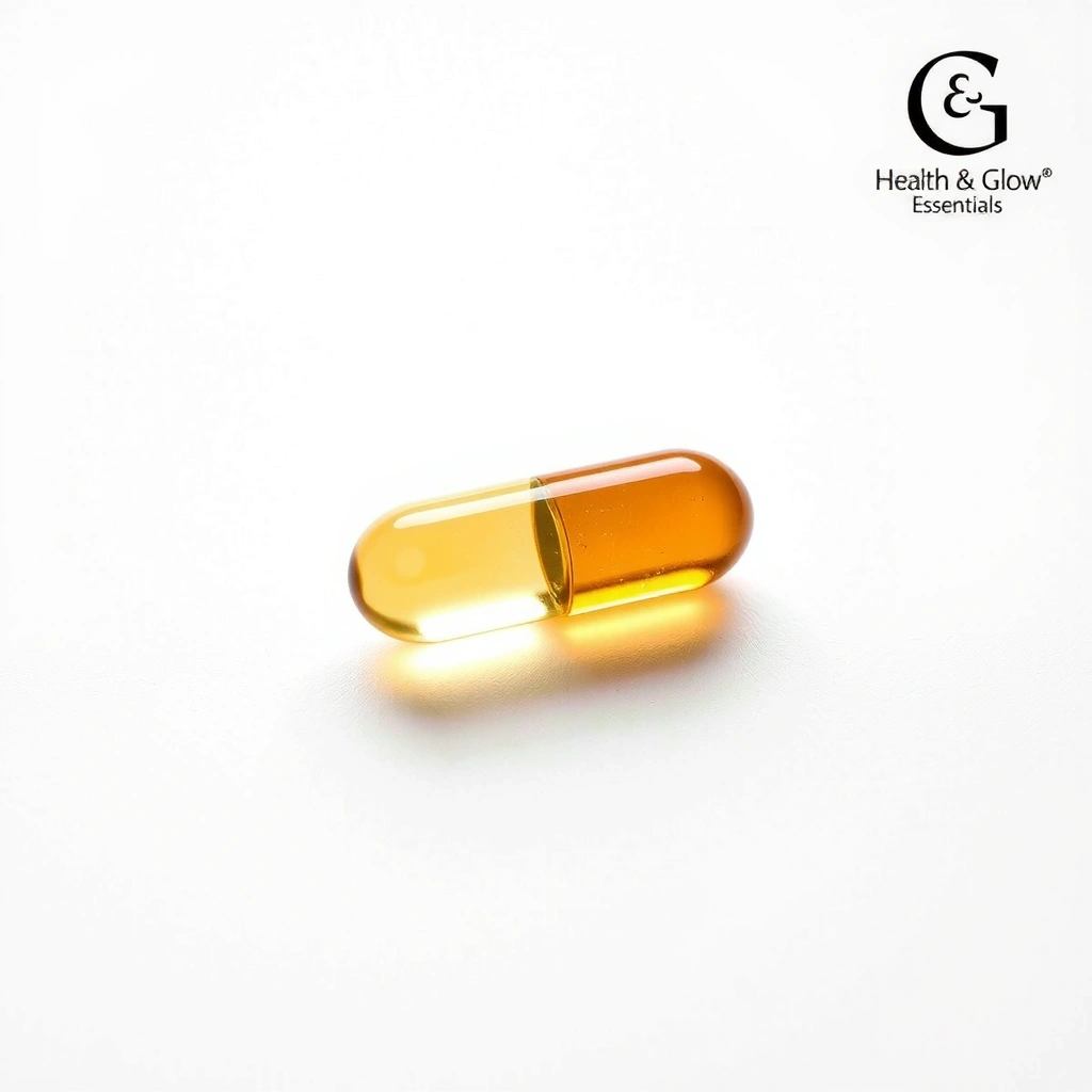 Healthglowessentialsetc Premium Omega-3 Supplement, capsule close-up on a white surface