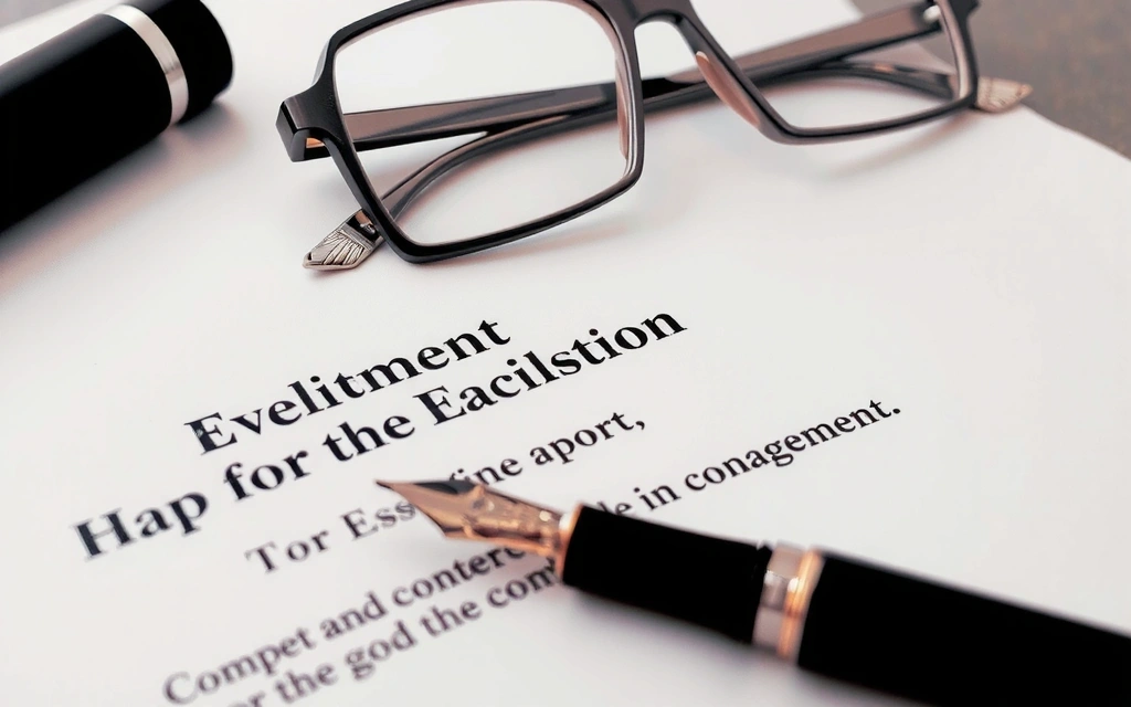 Legal document with a pen and glasses